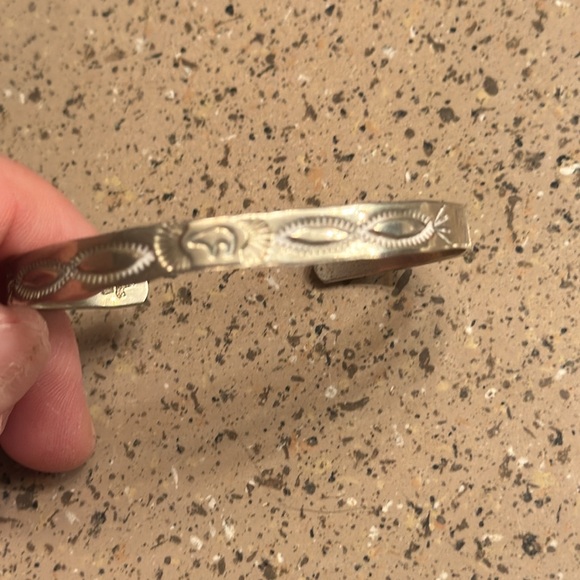 Sterling Silver Handmade Stamped Native Bear Bangle - Picture 7 of 7